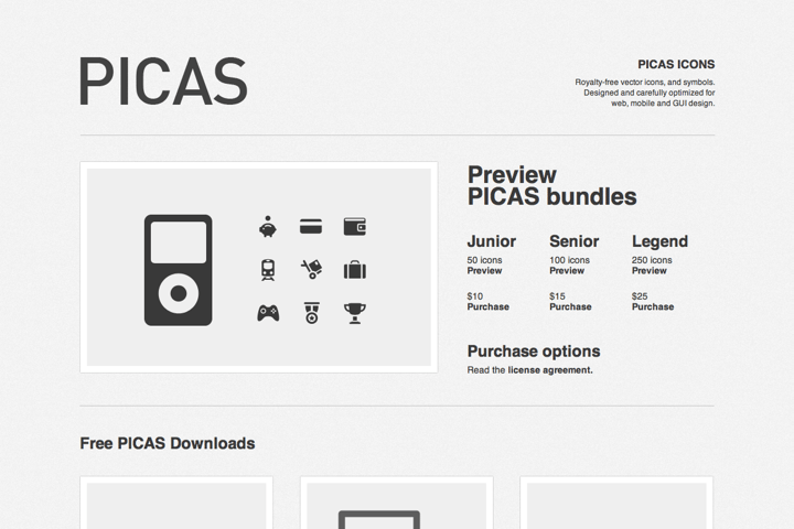 PICAS Icons website preview